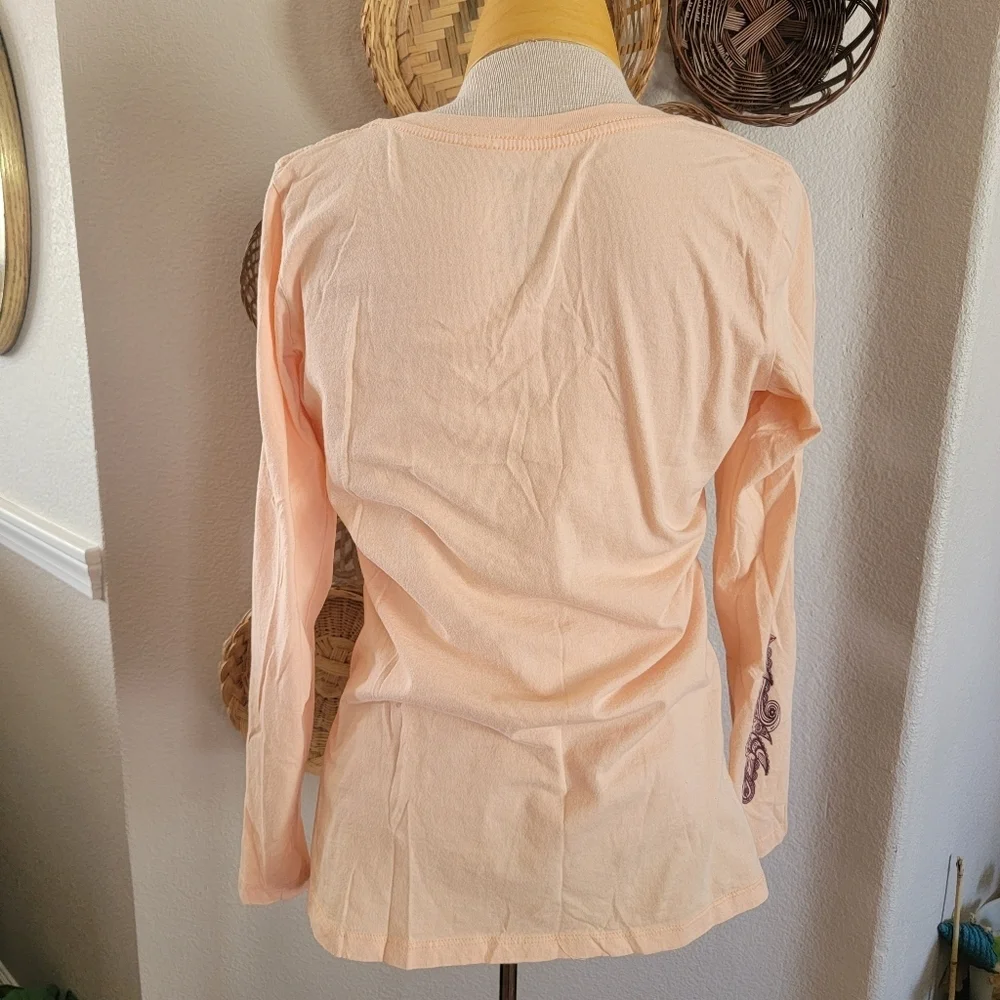 Wrangler Peach and Blue Vneck  Women's Top Sz XL Long Sleeve - Picture 2 of 5